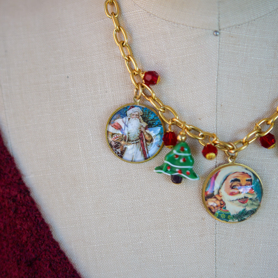 Vintage Santa Stamp Charm Necklace