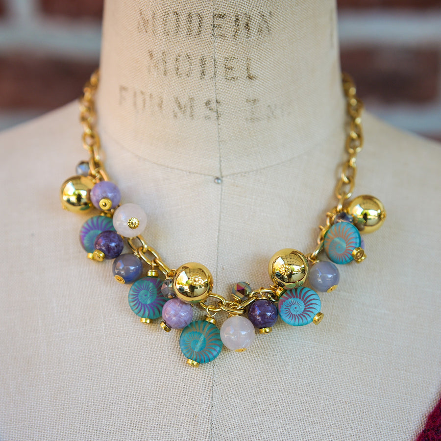 Czech Glass Ammonite Charm Necklace