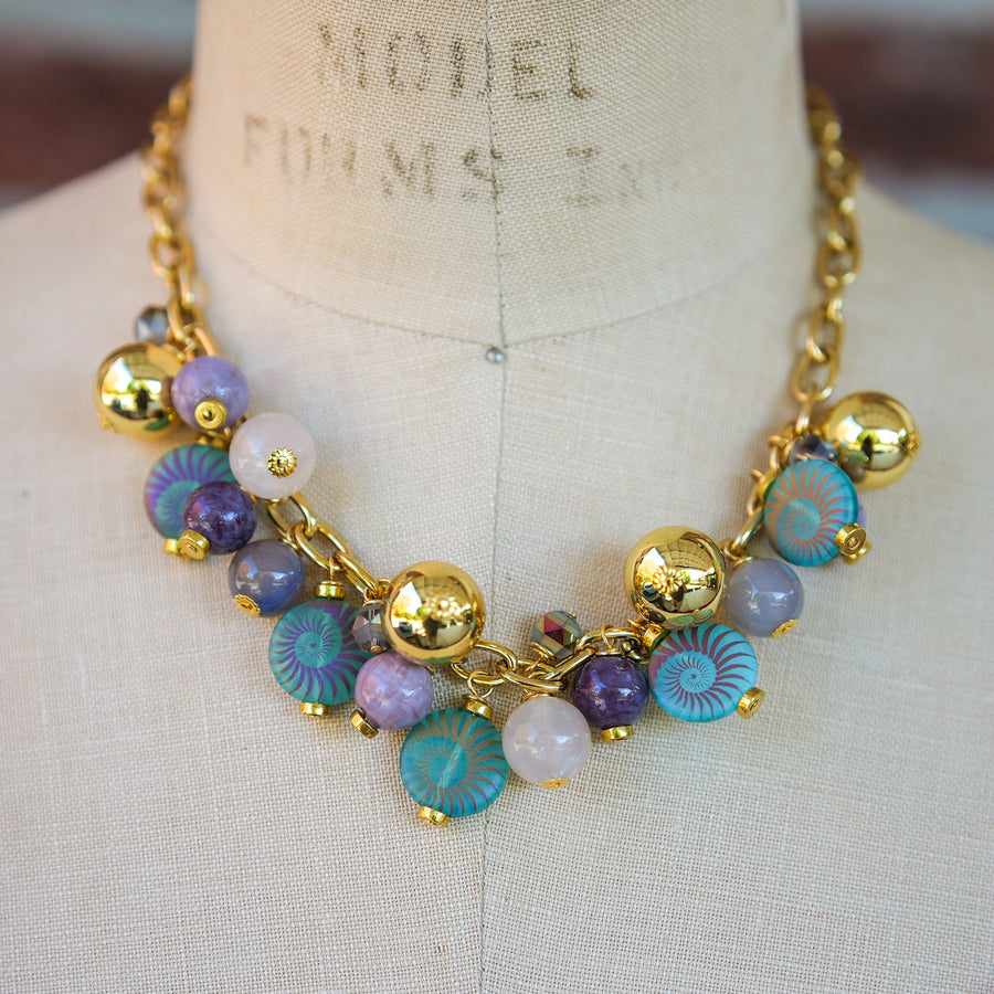 Czech Glass Ammonite Charm Necklace