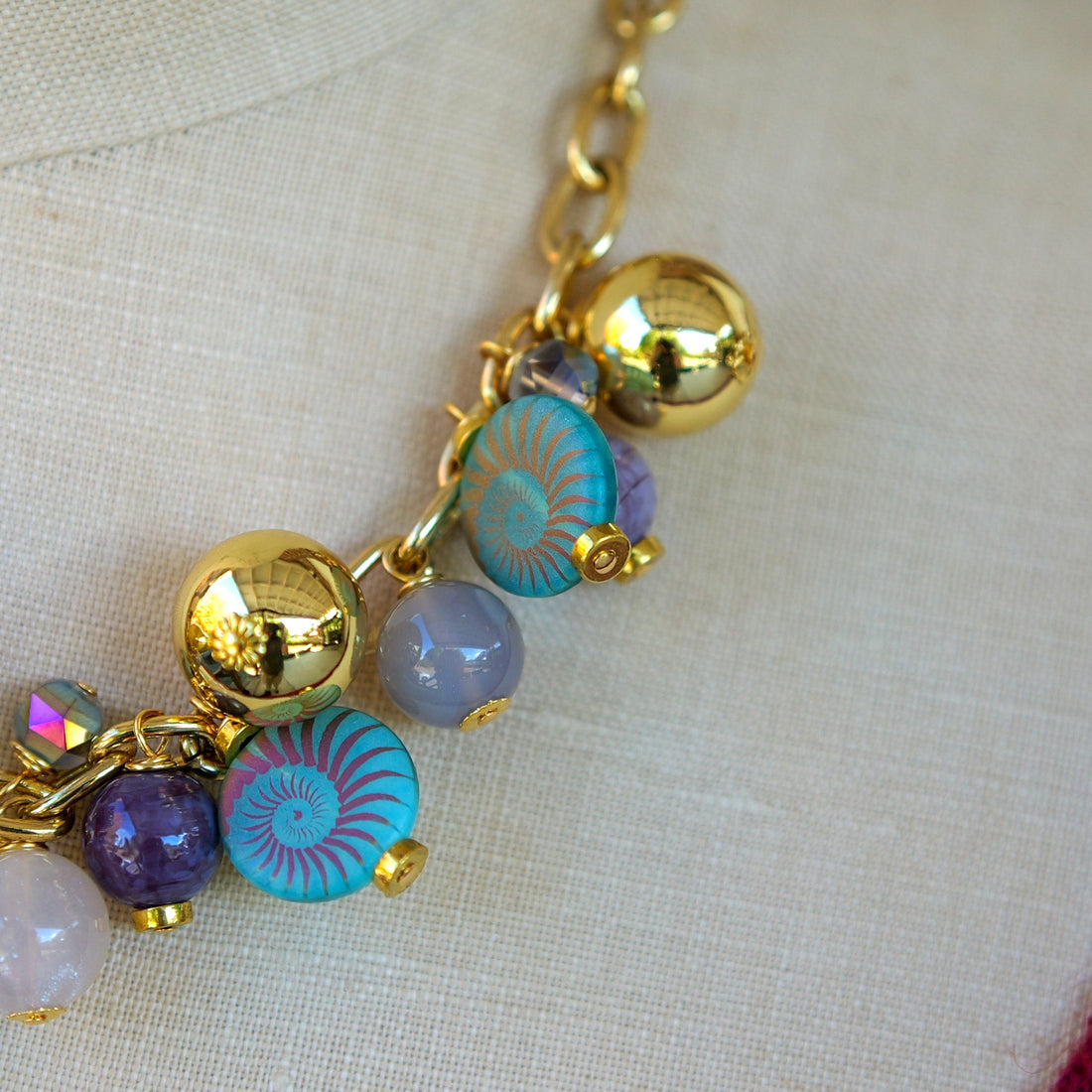 Czech Glass Ammonite Charm Necklace