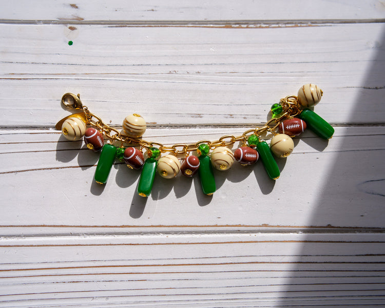 Kelly Green Football Charm Bracelet