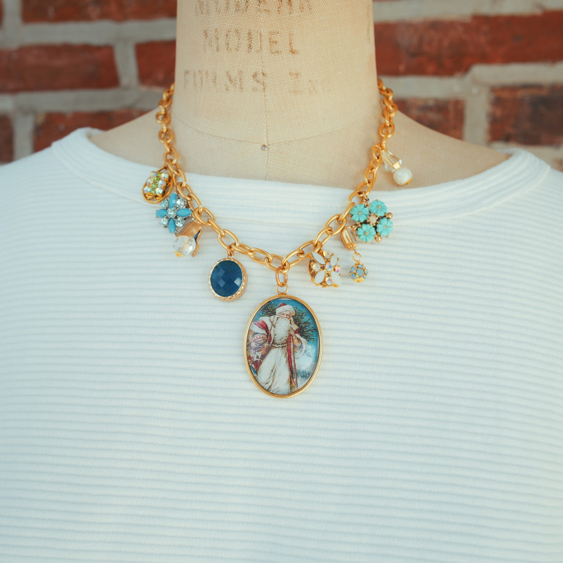 One-of-a-Kind Frosty Santa Charm Necklace