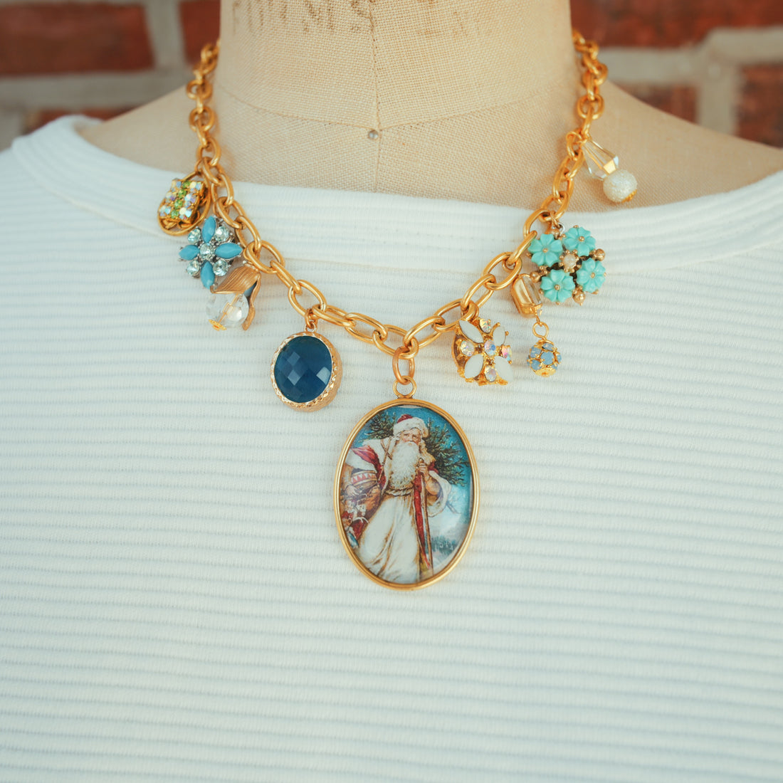 One-of-a-Kind Frosty Santa Charm Necklace