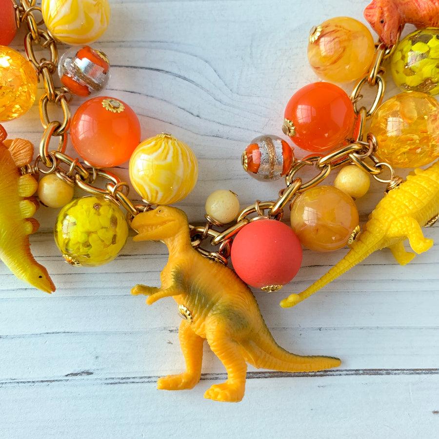 Sunny Yellow and Tangerine Orange Dinosaur Necklace