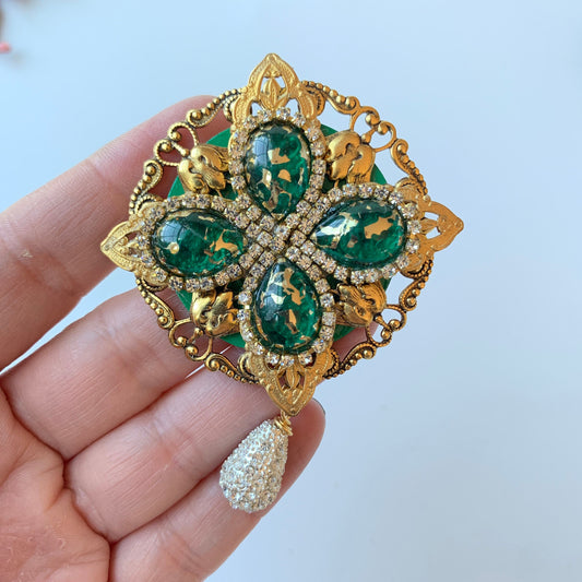 Emerald Isle Rhinestone Brooch
