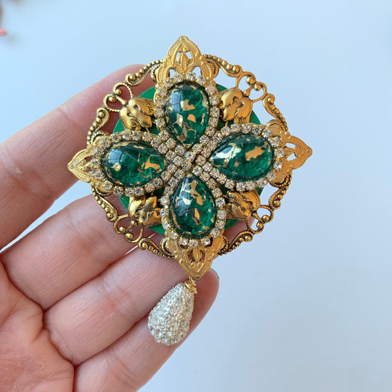 Emerald Isle Rhinestone Brooch