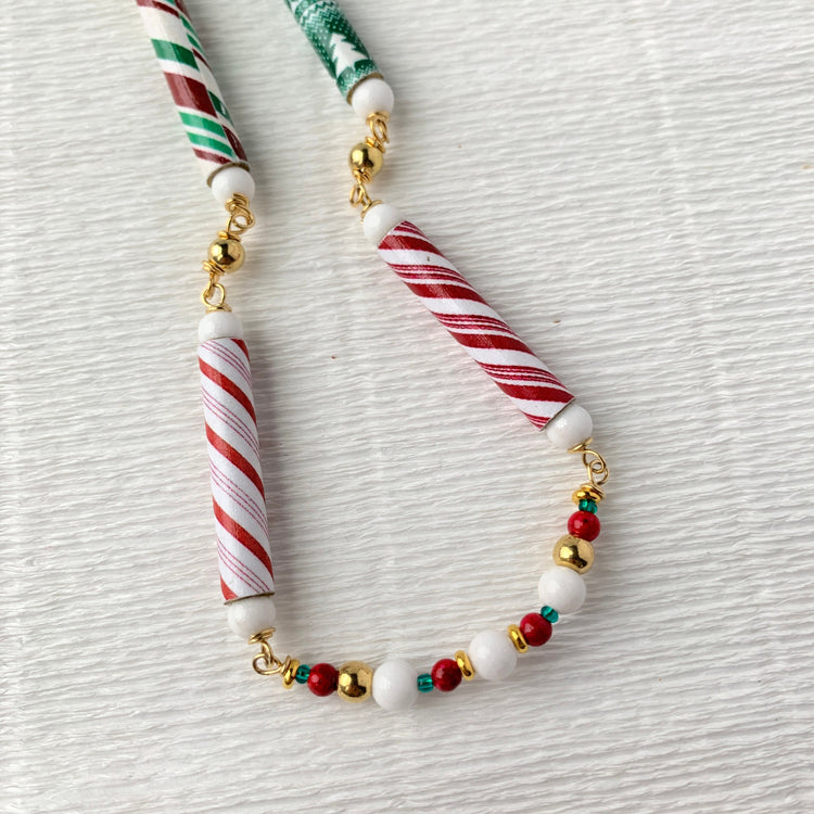 Peppermint Sticks Christmas Necklace