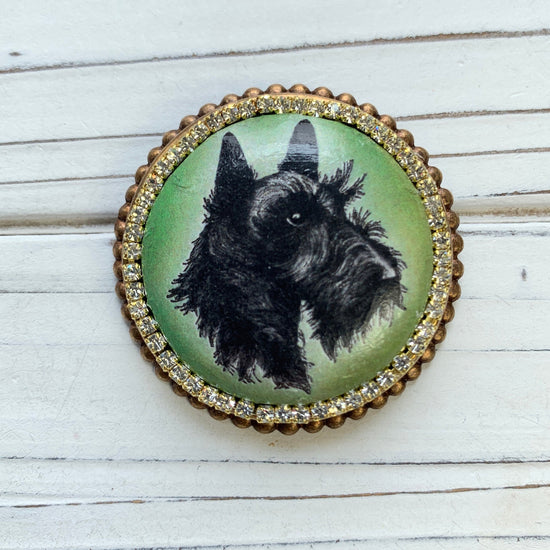 Scottie Dog Decoupage Brooch