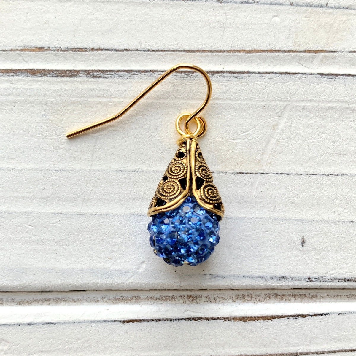 Filigree Bead Cap Rhinestone Earrings - Color Choices