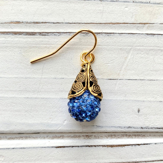 Filigree Bead Cap Rhinestone Earrings - Color Choices