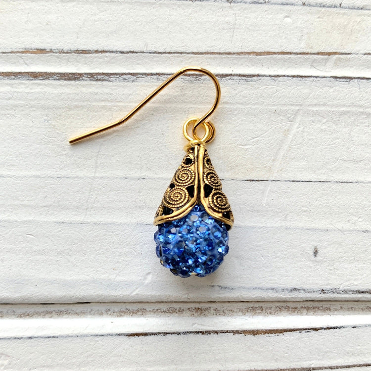 Filigree Bead Cap Rhinestone Earrings - Color Choices