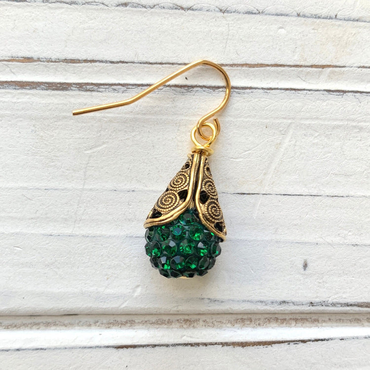 Filigree Bead Cap Rhinestone Earrings - Color Choices