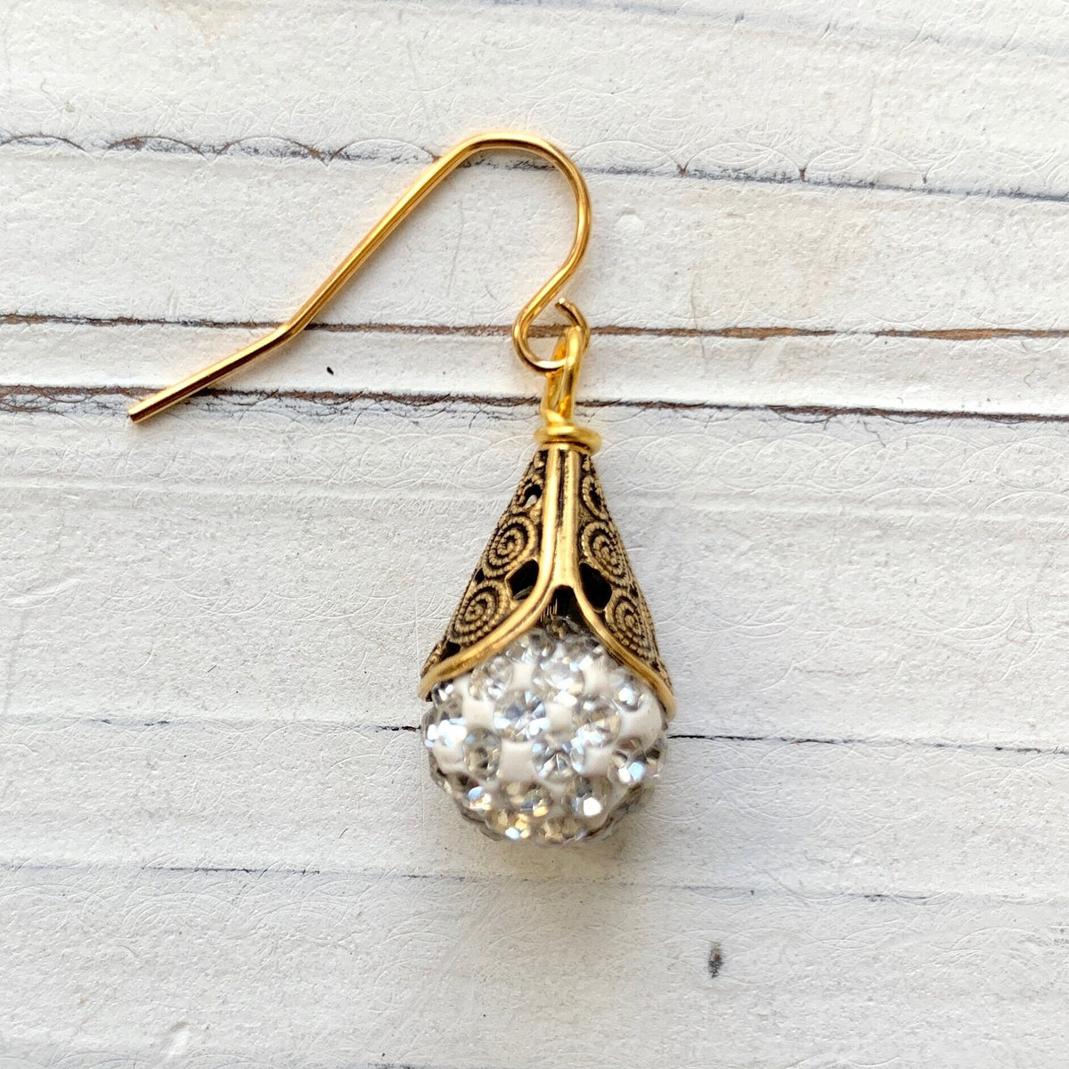 Filigree Bead Cap Rhinestone Earrings - Color Choices