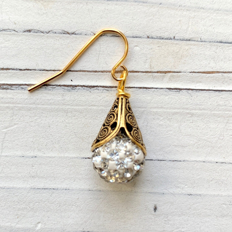 Filigree Bead Cap Rhinestone Earrings - Color Choices