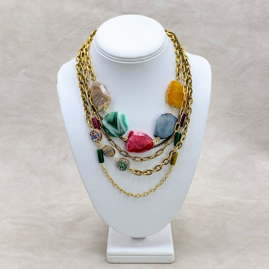 Folk Art Agate Layered Necklace