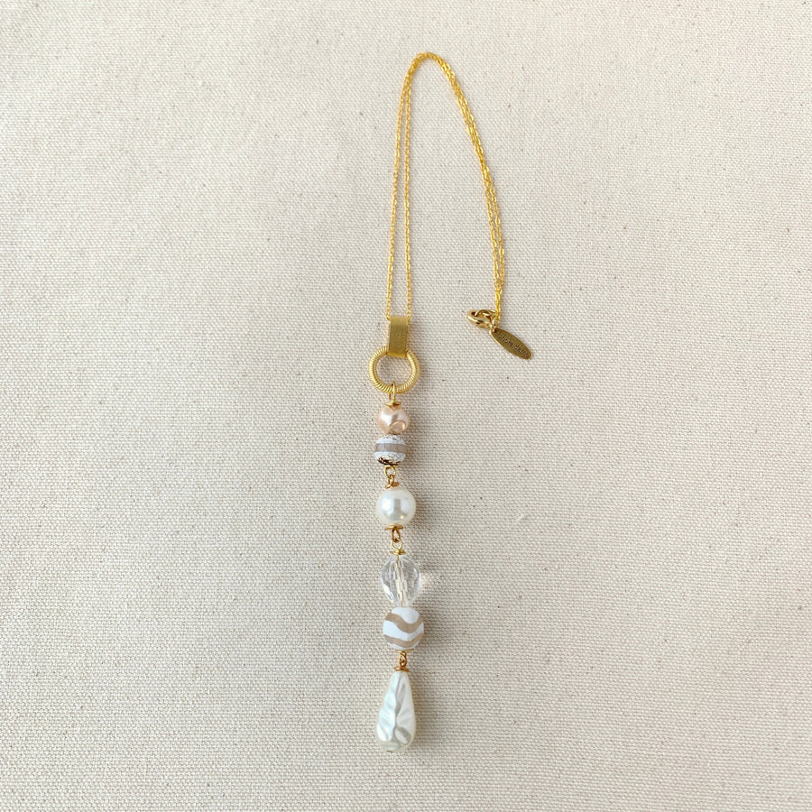 Magnolia Collection Pearl and Agate Chandelier Pendant Necklace