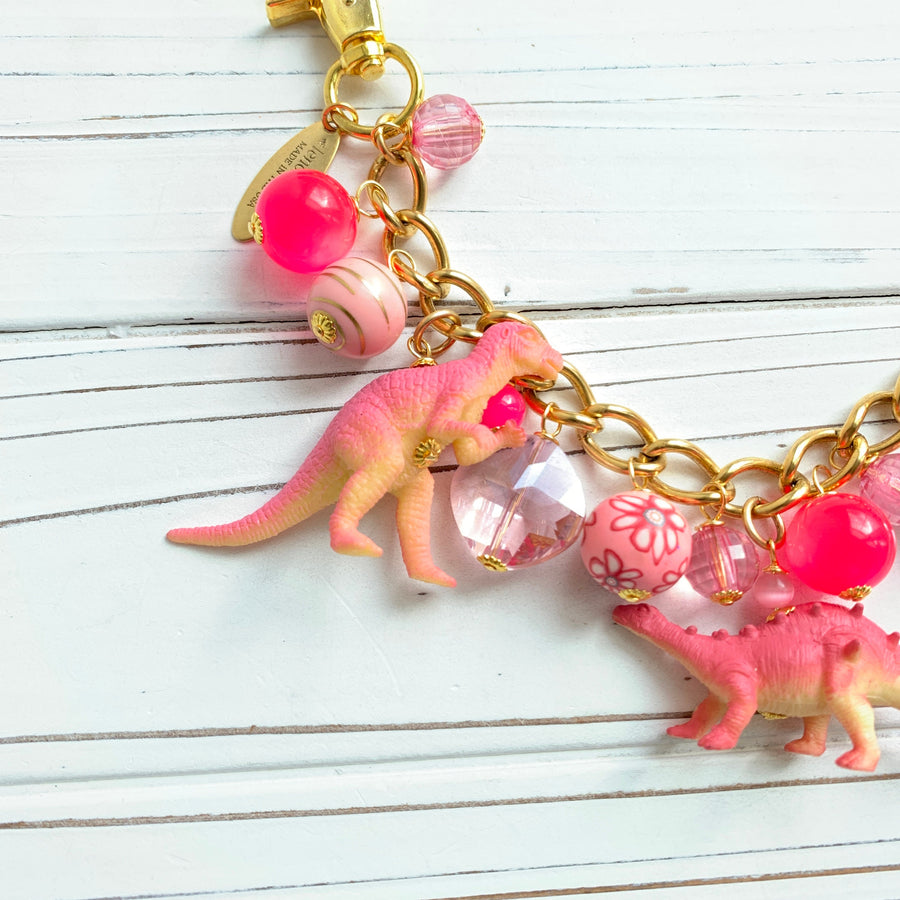 NEW DESIGN! Lenora Dame Pink Dinosaur Chain Bag Charm