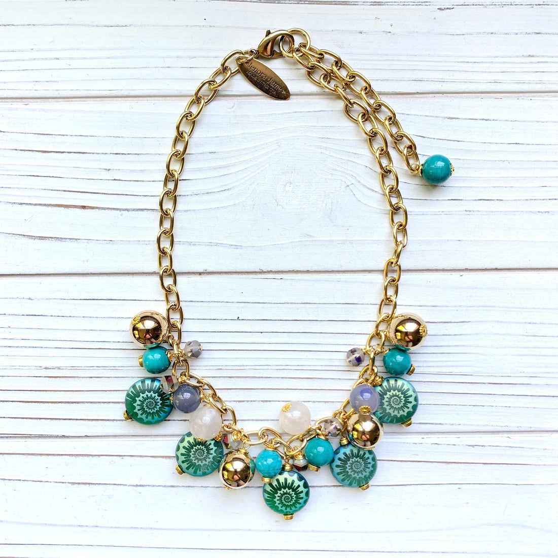 NEW Lenora Dame Czech Glass Ammonite Charm Necklace