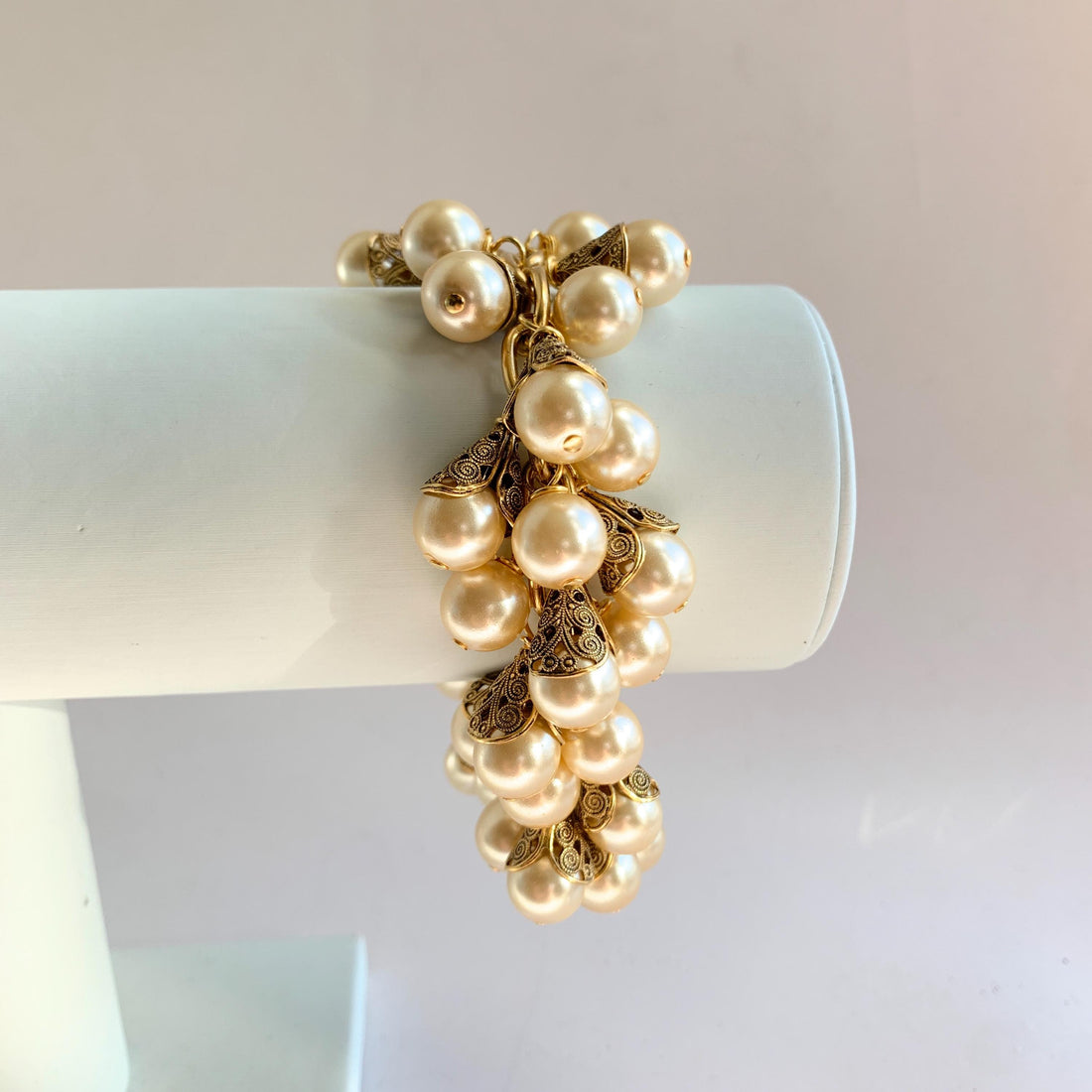 Lenora Dame Filigree Bead Cap Pearl Charm Bracelet - 3 Pearl Color Options