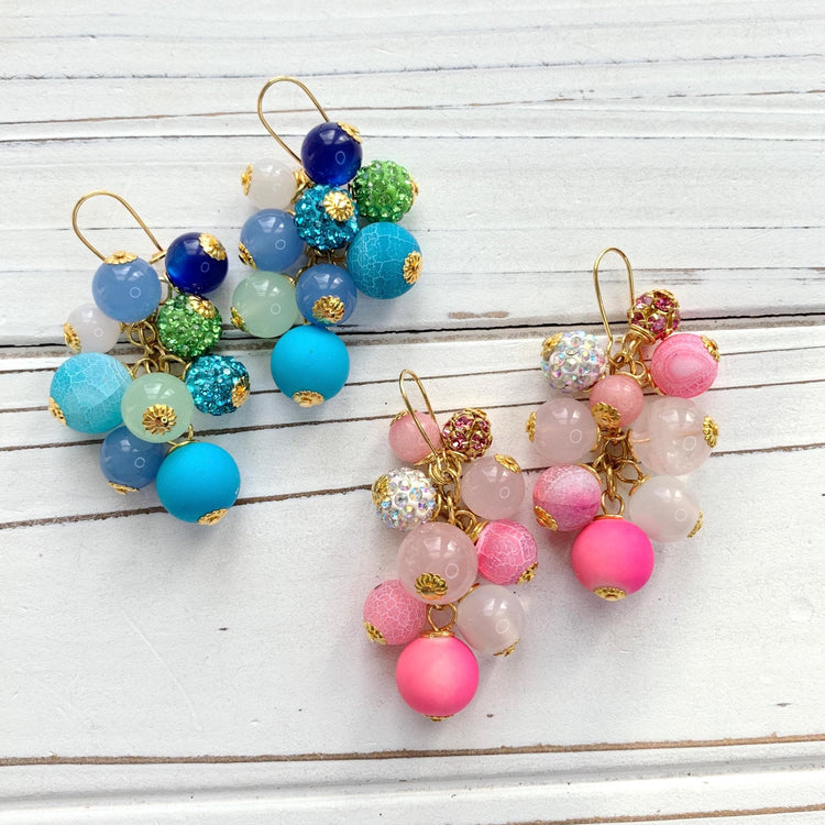 Colorful Beaded Dangle Earrings - 2 Color Options