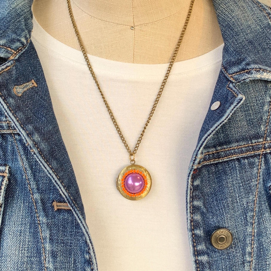 Lenora Dame Lovely in Lavender Round Locket Necklace