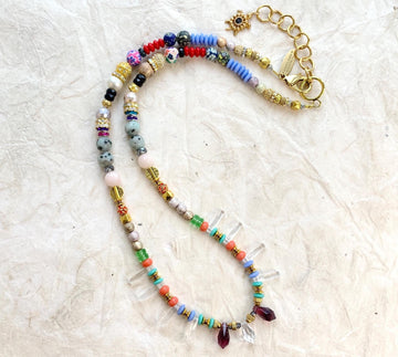 Long colorful beaded necklace. Lenora Dame jewelry.