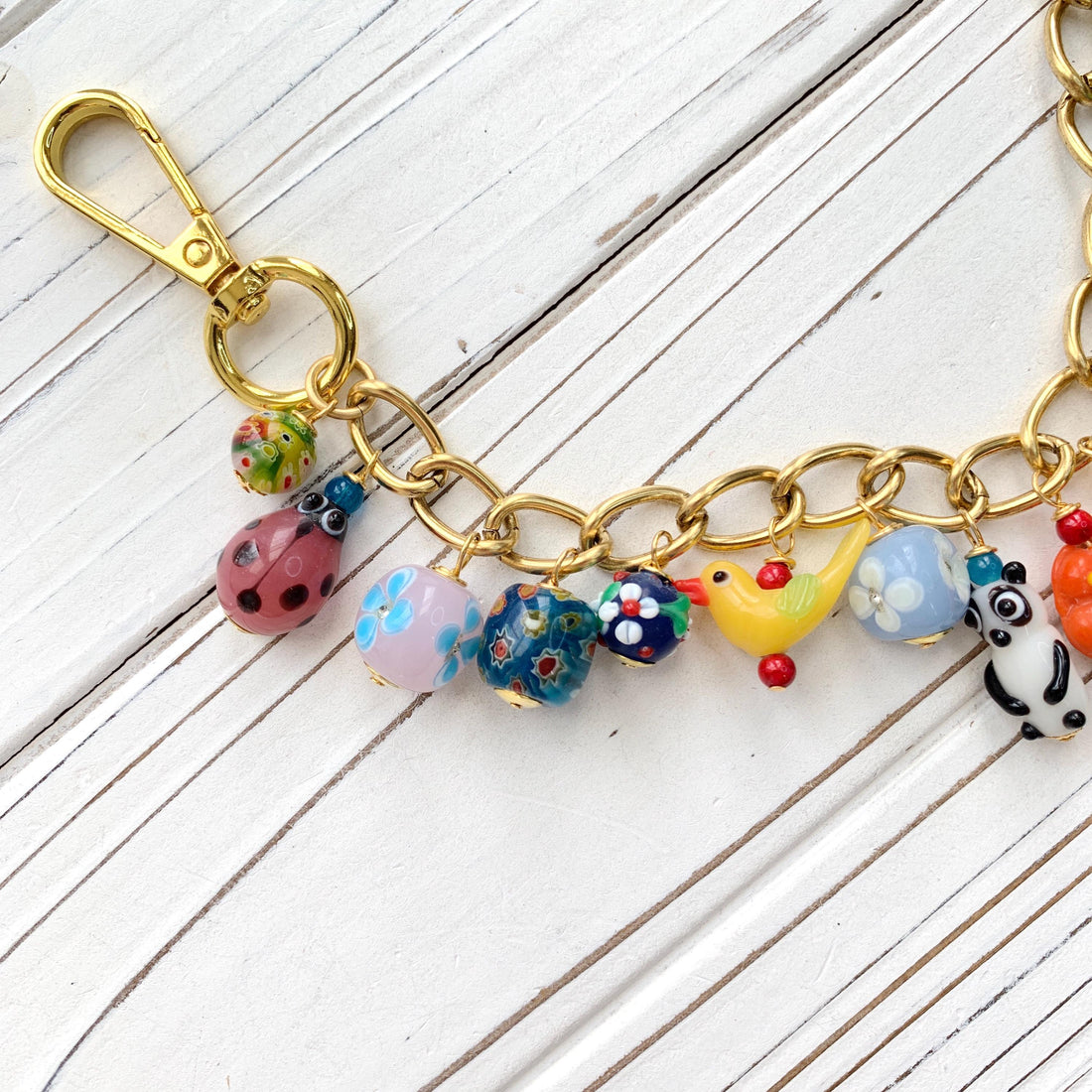Lampworked Glass Beads Bag Chain