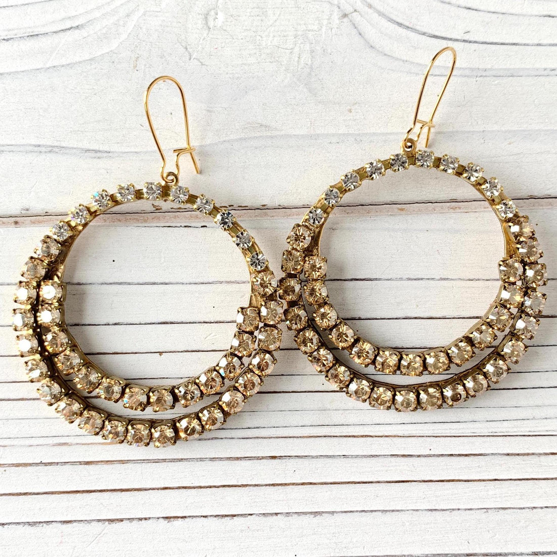 Magenta Rhinestone Hoop Earrings