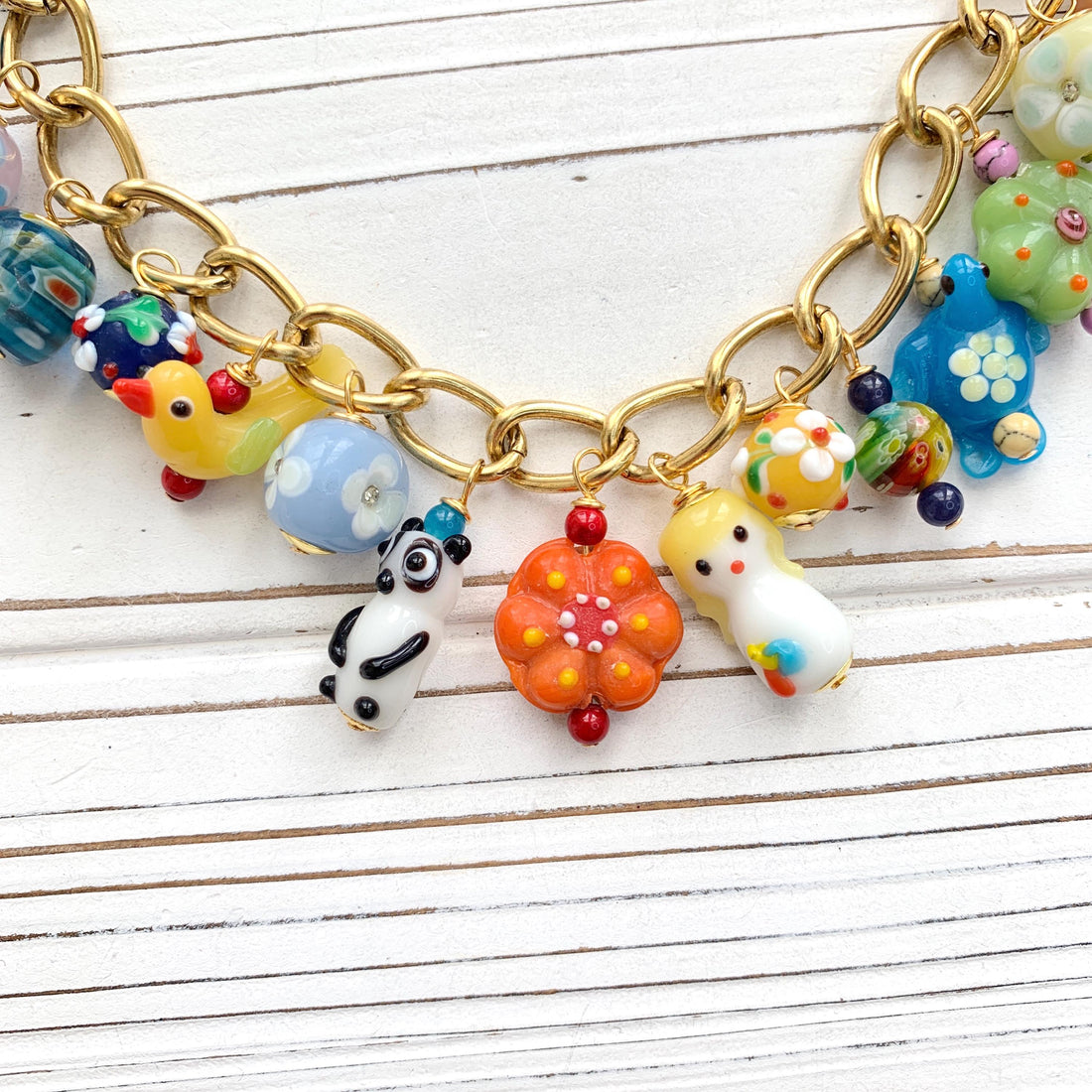 Lampworked Glass Beads Bag Chain