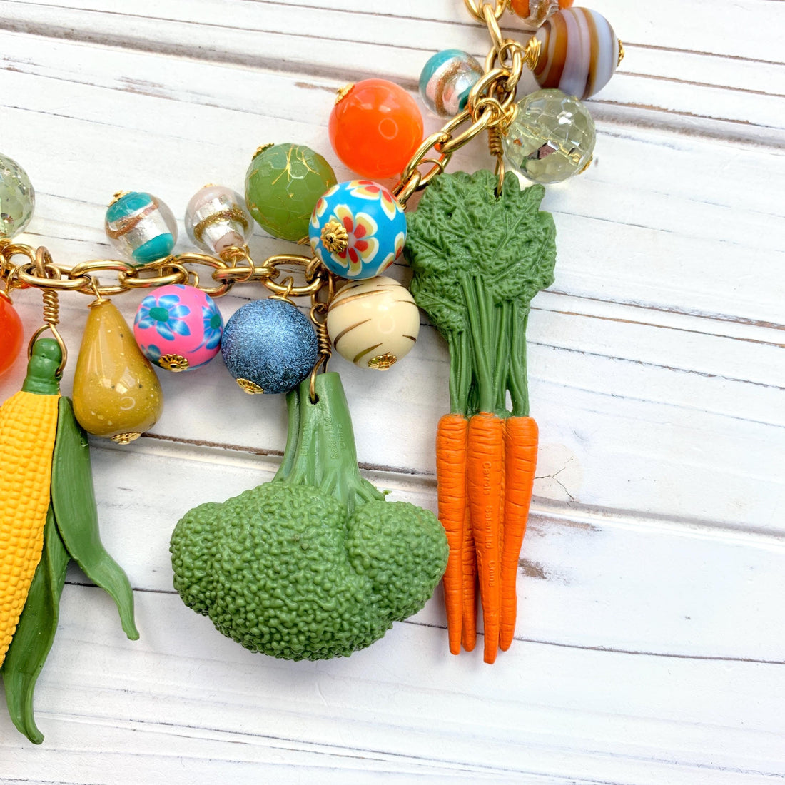 Broccoli charm. Carrot charm. Veggie charm necklaces for women.