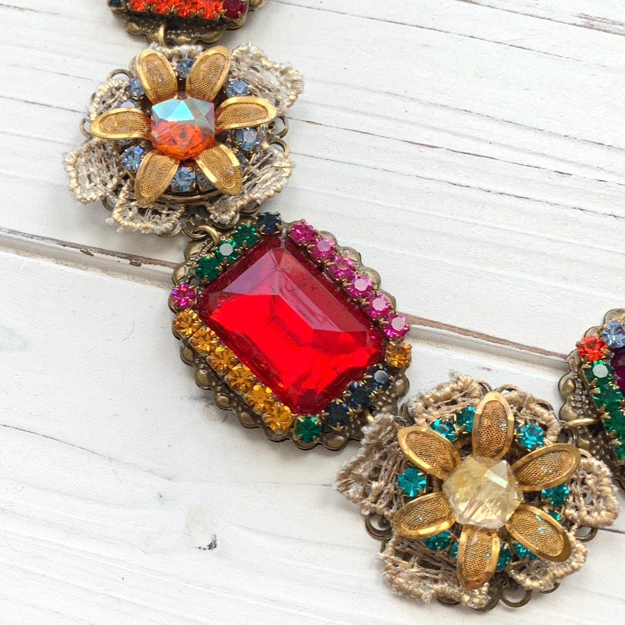 Jewel Tone Rhinestone Bib Necklace