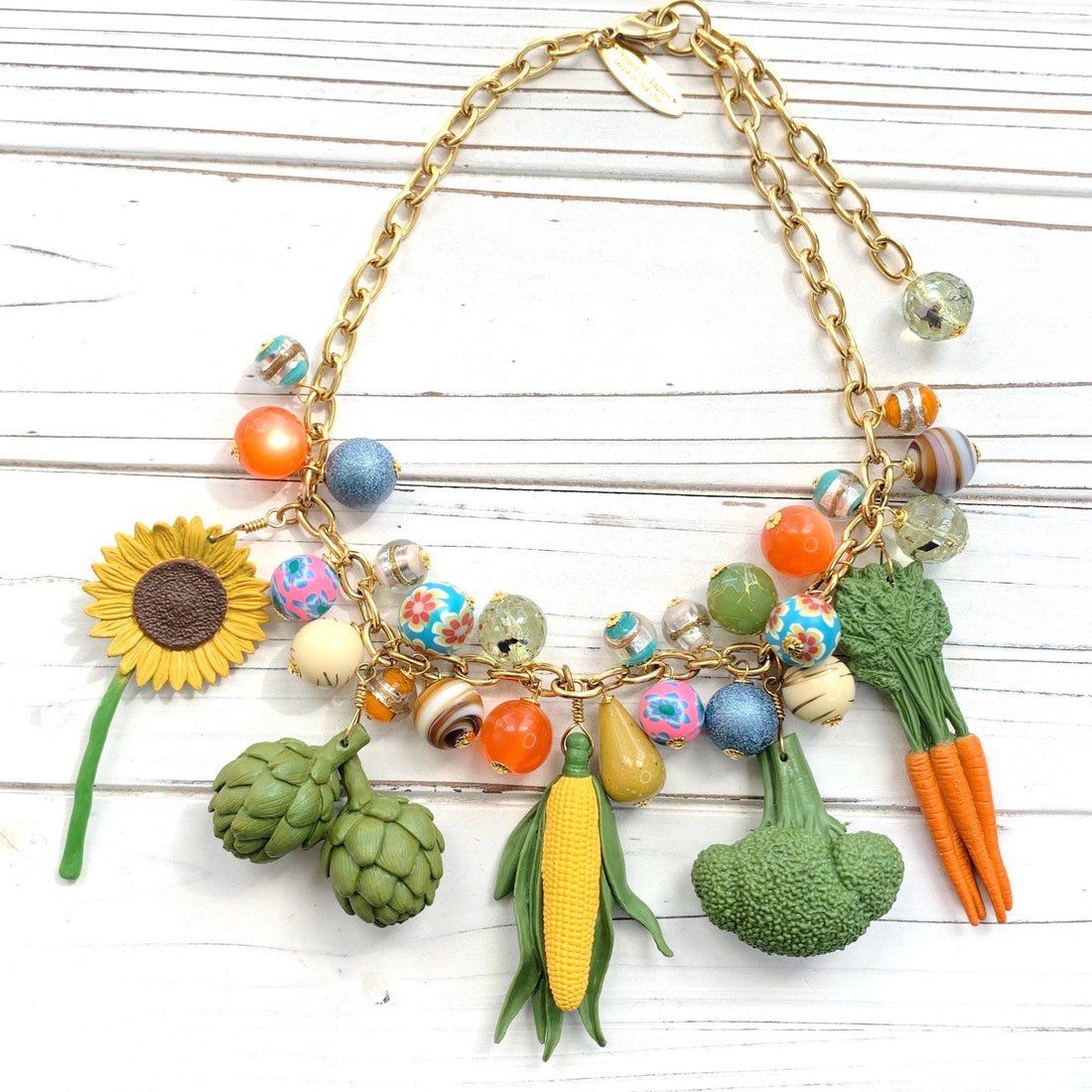 Colorful vegetable necklace for women with colorful beads and  vegetable charms.