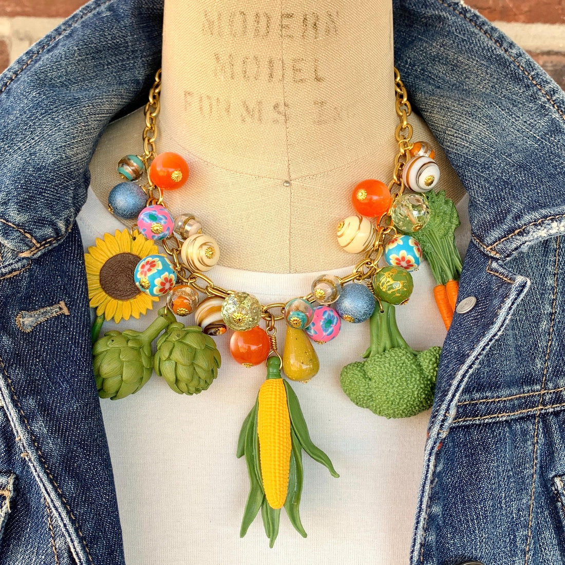 Colorful vegetable necklace for women with colorful beads and  vegetable charms.