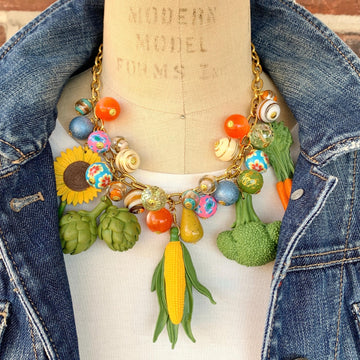 Colorful vegetable necklace for women with colorful beads and  vegetable charms.
