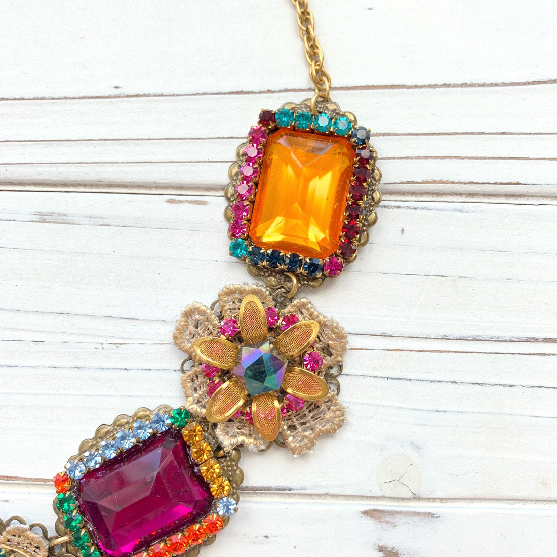Jewel Tone Rhinestone Bib Necklace