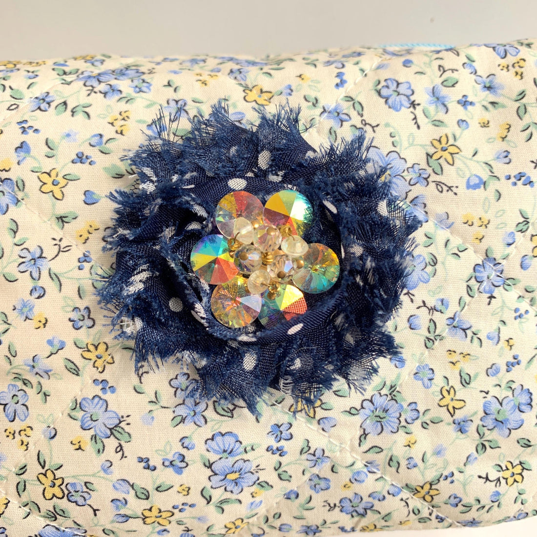 Blue Floral Quilted Makeup Bag, Makeup Organizer, Gifts for Mom, Bridesmaid Gifts - One-of-a-Kind