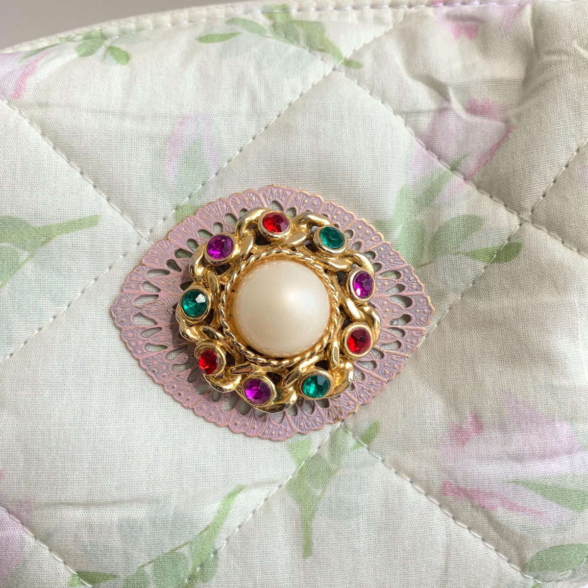 Pink Roses Quilted Makeup Bag