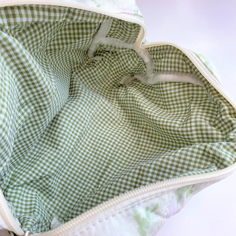 Pink Roses Quilted Makeup Bag
