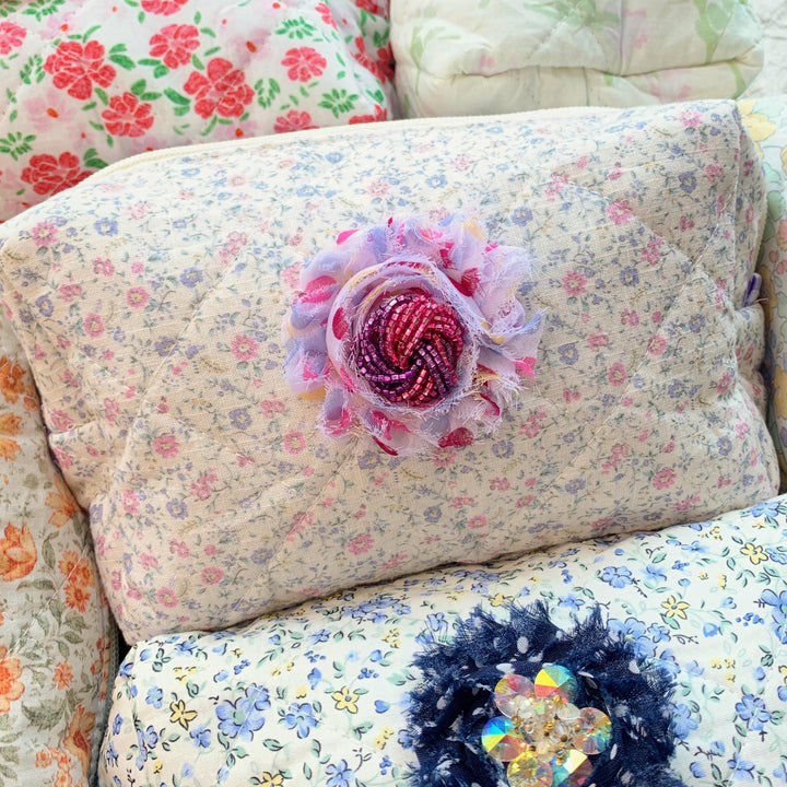 Floral Quilted Makeup Bag, Makeup Pouch, Gifts for Mom - One-of-a-Kind