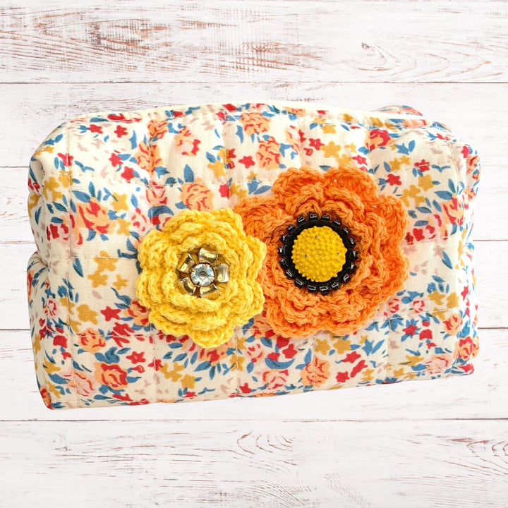 Floral Quilted Makeup Bag, Makeup Pouch, Gifts for Mom - One-of-a-Kind