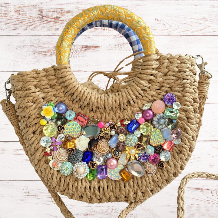 Lenora Dame Treasure Chest Woven Straw Handbag - One-of-a-Kind