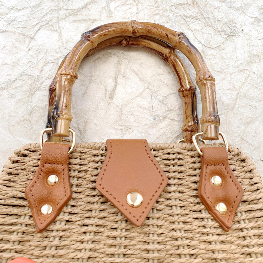Lenora Dame Flamingo Straw Handbag for Summer with Bamboo Handle - One-of-a-Kind