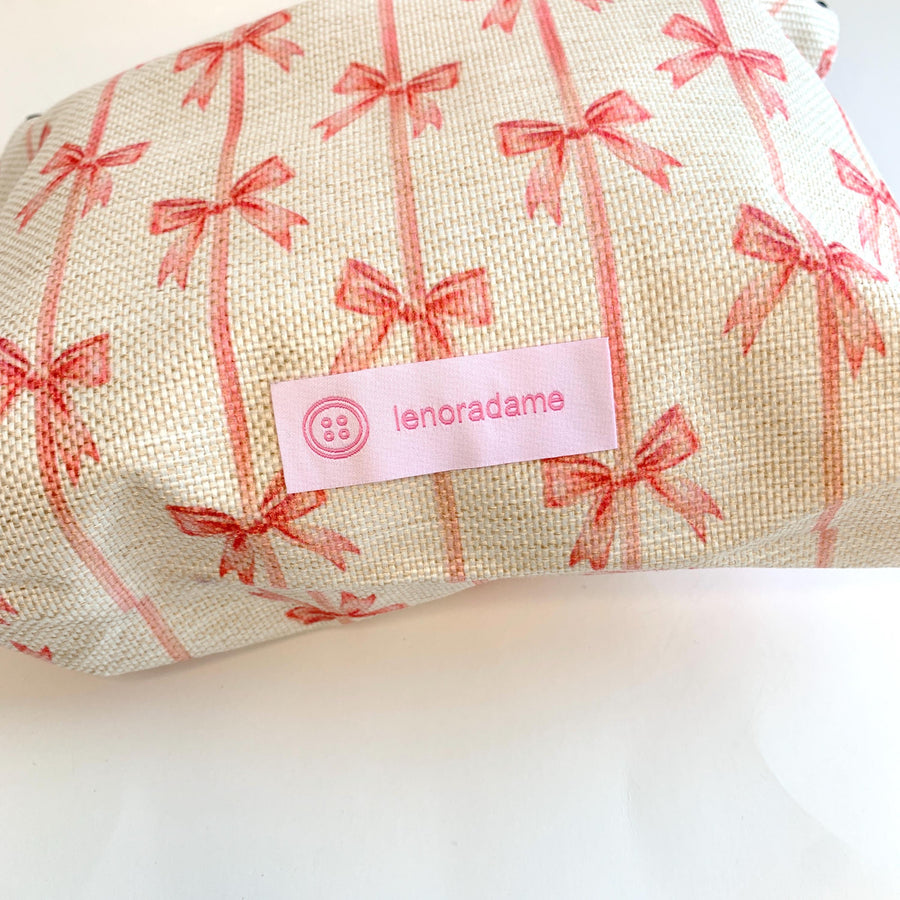 Pink Bows Makeup Bag, Zipper Cosmetic Pouch, Canvas Makeup Organizer - One-of-a-Kind