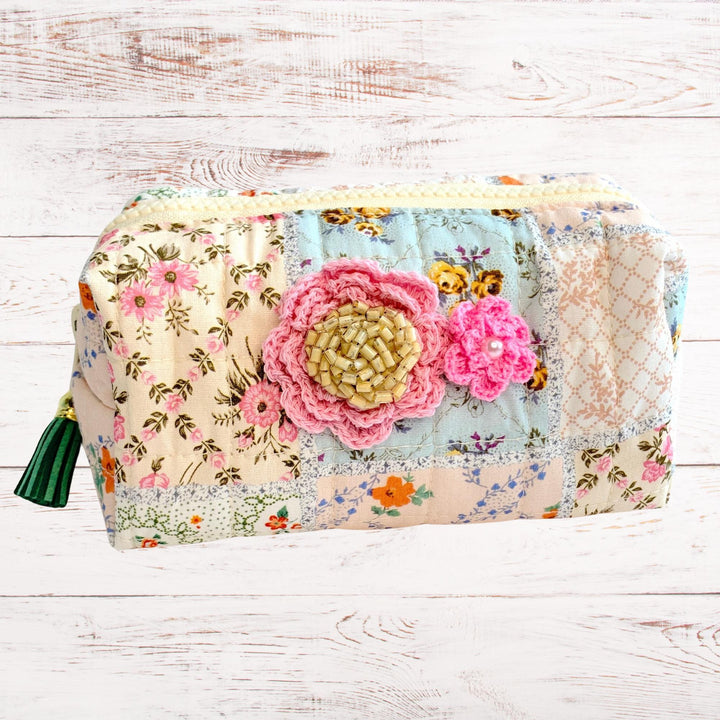 Small Floral Quilted Makeup Bag, Makeup Pouch, Gifts for Mom - One-of-a-Kind