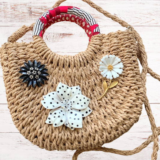 Flower Power Woven Straw Handbag - One-of-a-Kind