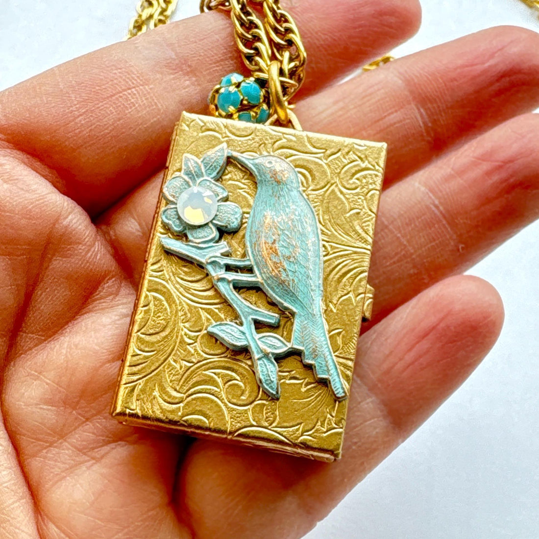 Bird Book Locket Charm Necklace - Choice of 3 Color Options