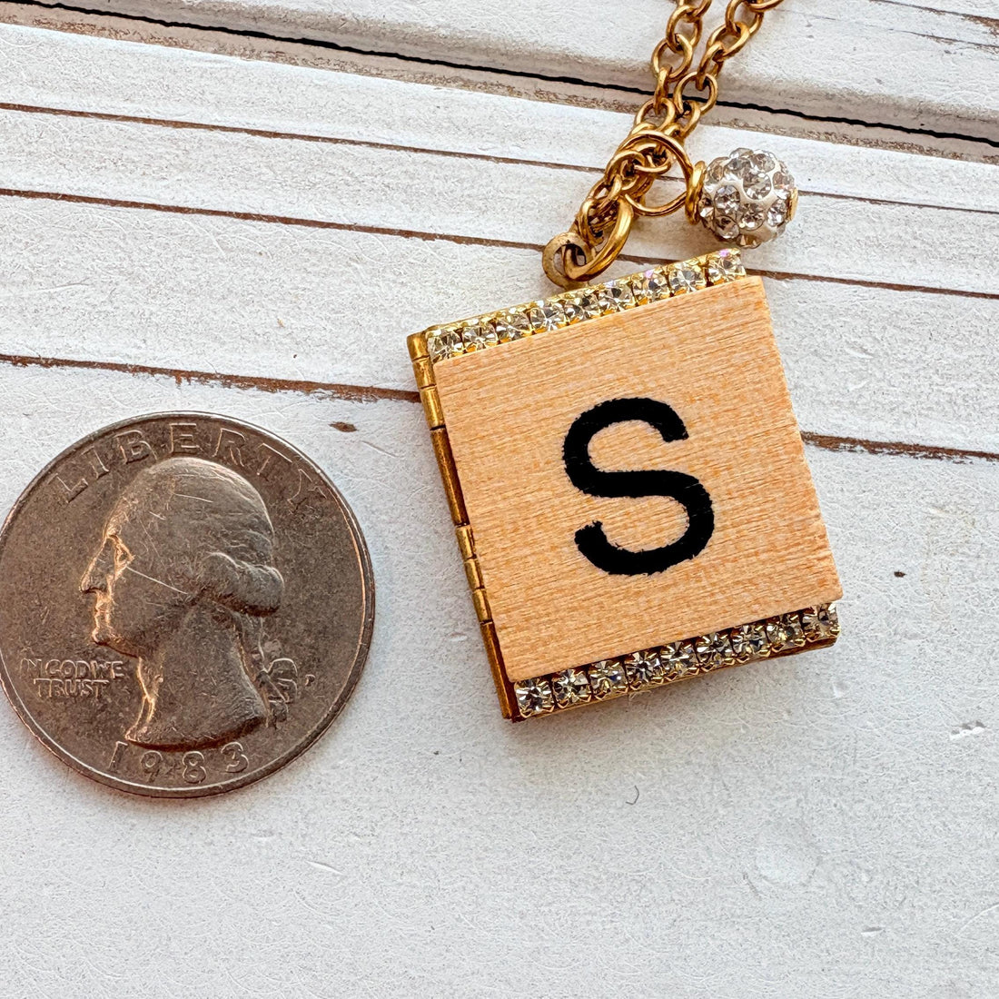 Wood Game Piece Initial Locket Necklace - Choice of Initial