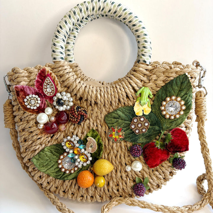 Lenora Dame Lilly Pad Woven Straw Handbag - One-of-a-Kind