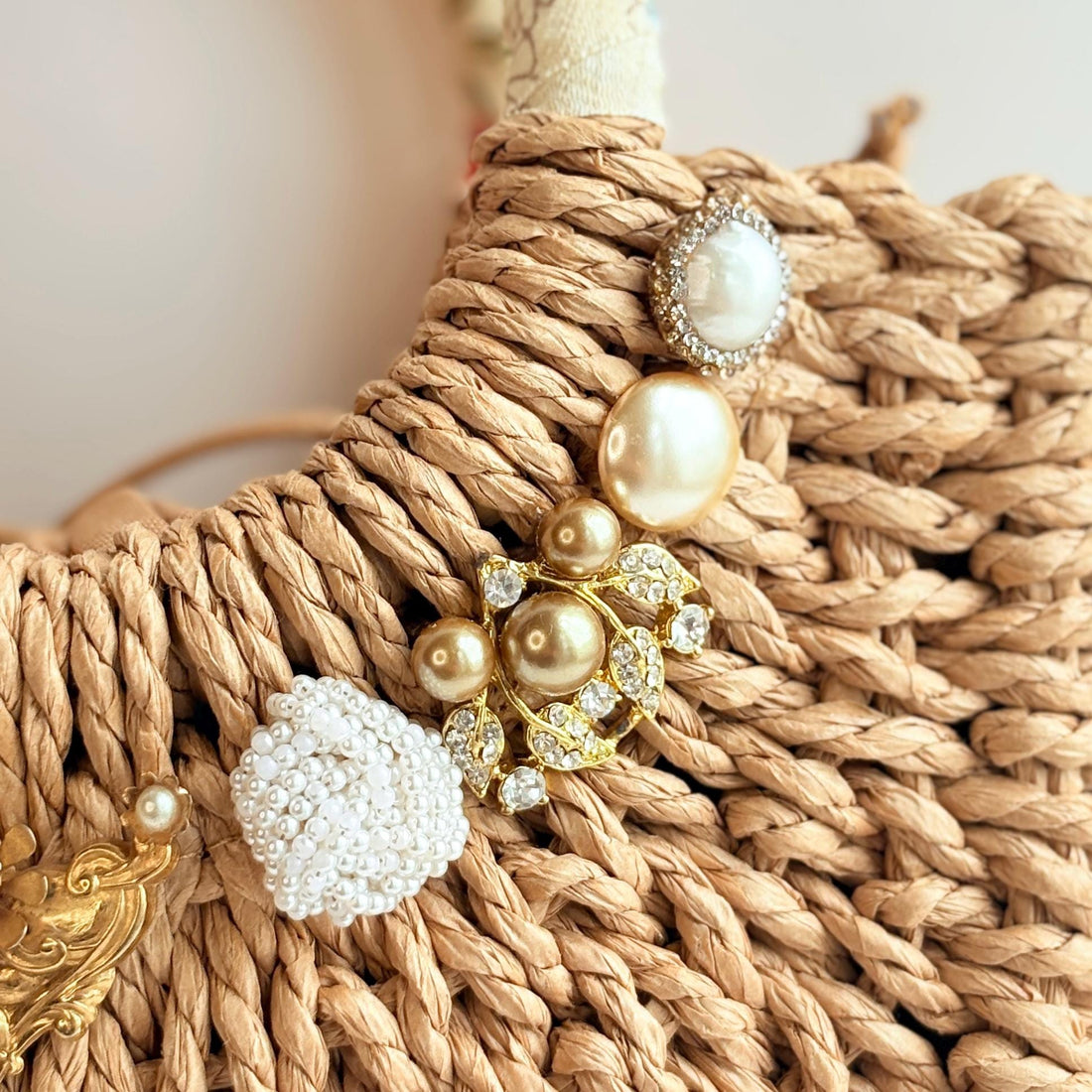 Kimono Wrapped Top Handle Straw Handbag - One-of-a-Kind