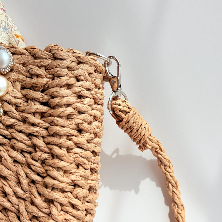 Kimono Wrapped Top Handle Straw Handbag - One-of-a-Kind